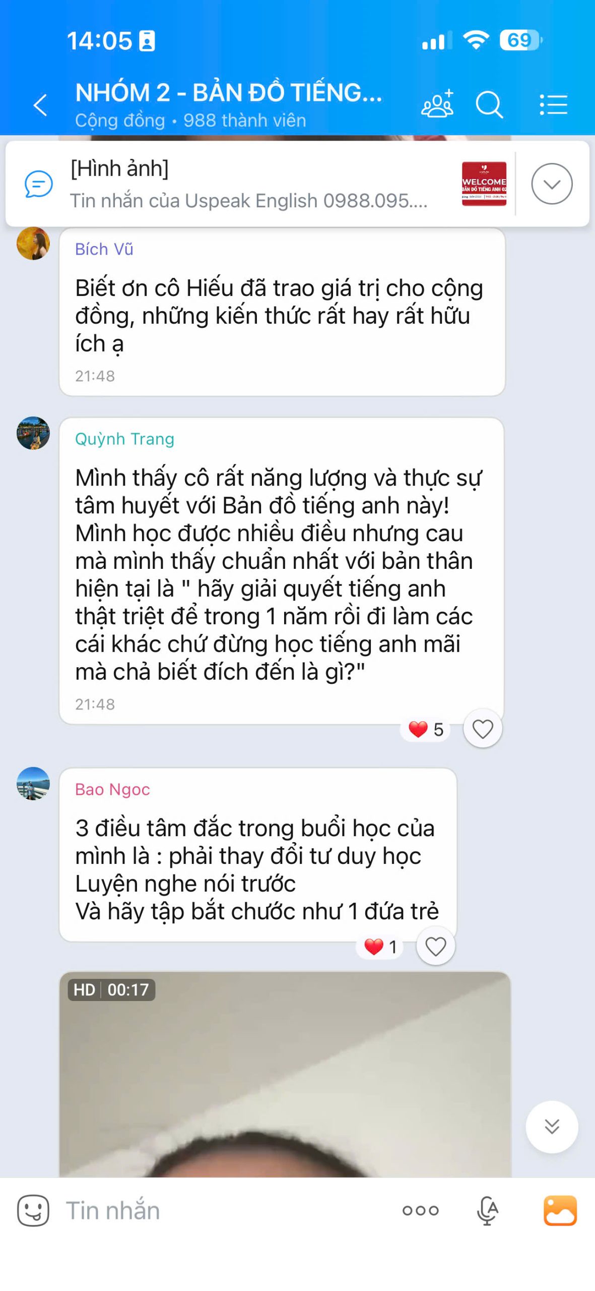 Tin nhắn chia sẻ từ học viên
