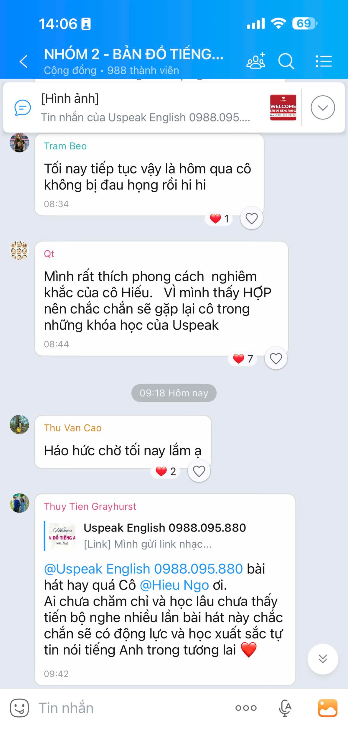 Tin nhắn chia sẻ từ học viên