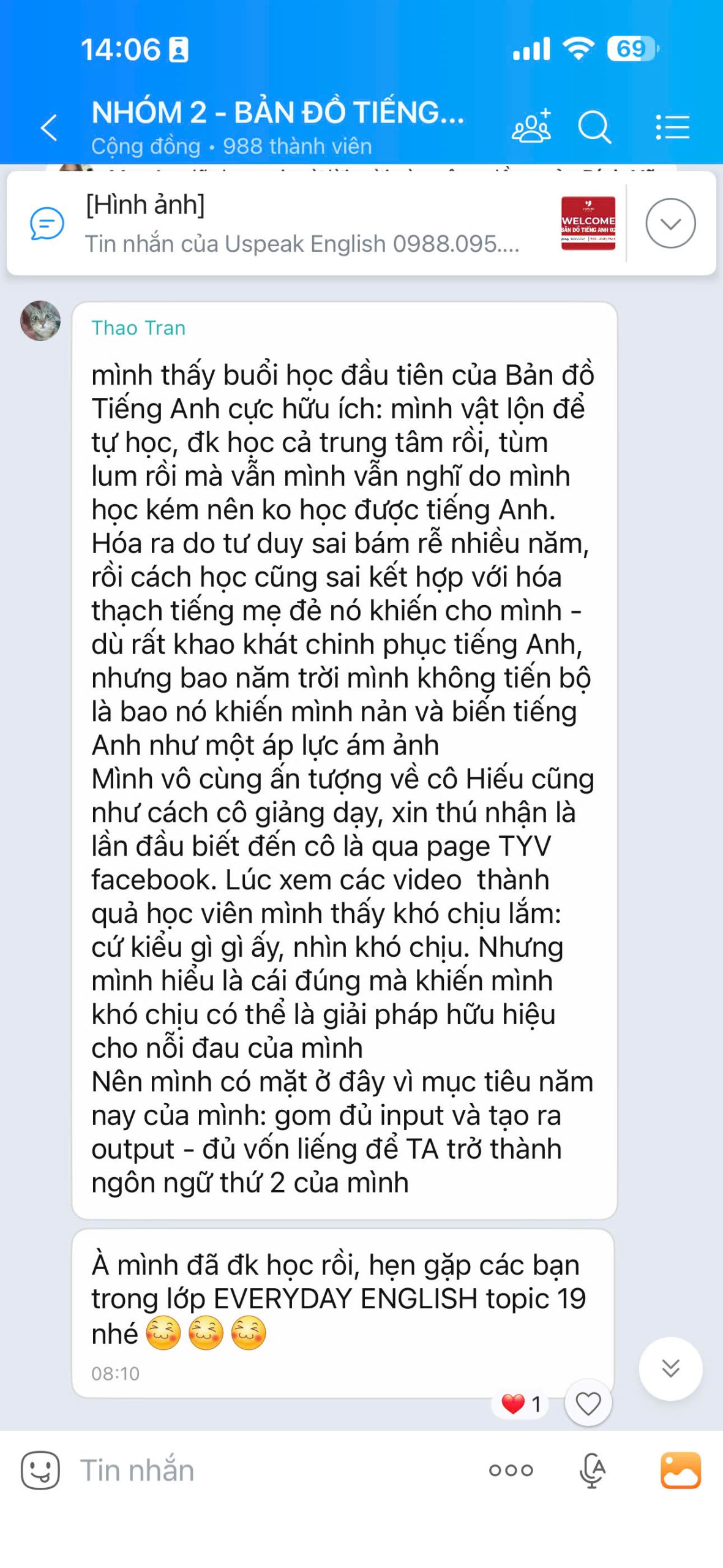 Tin nhắn chia sẻ từ học viên