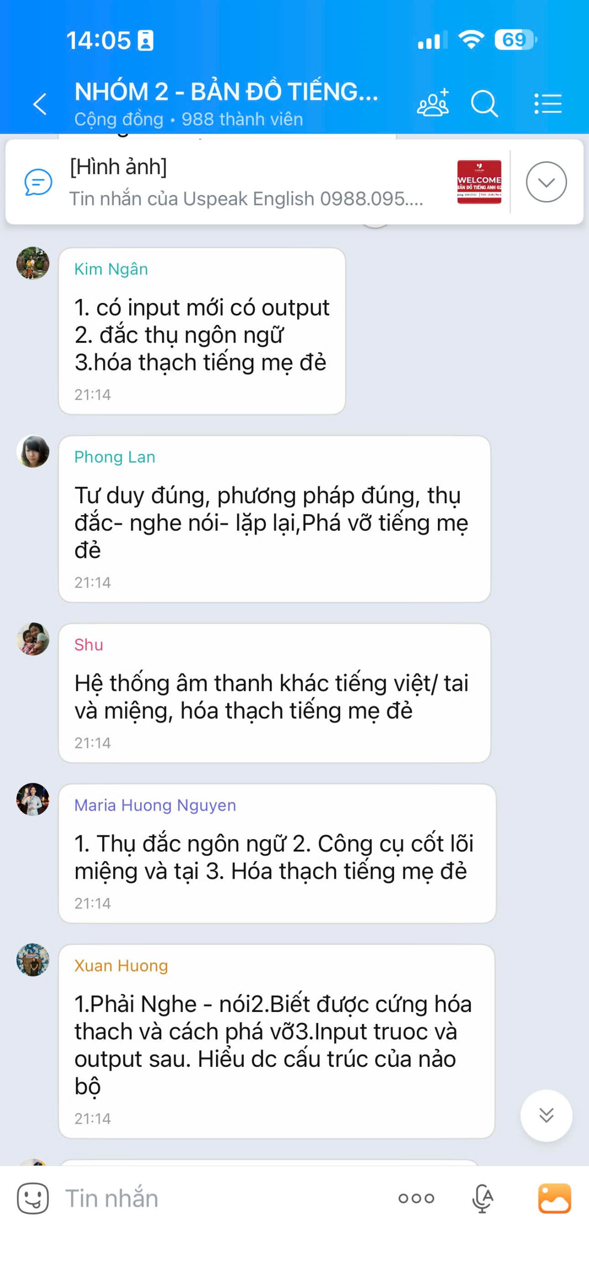 Tin nhắn chia sẻ từ học viên