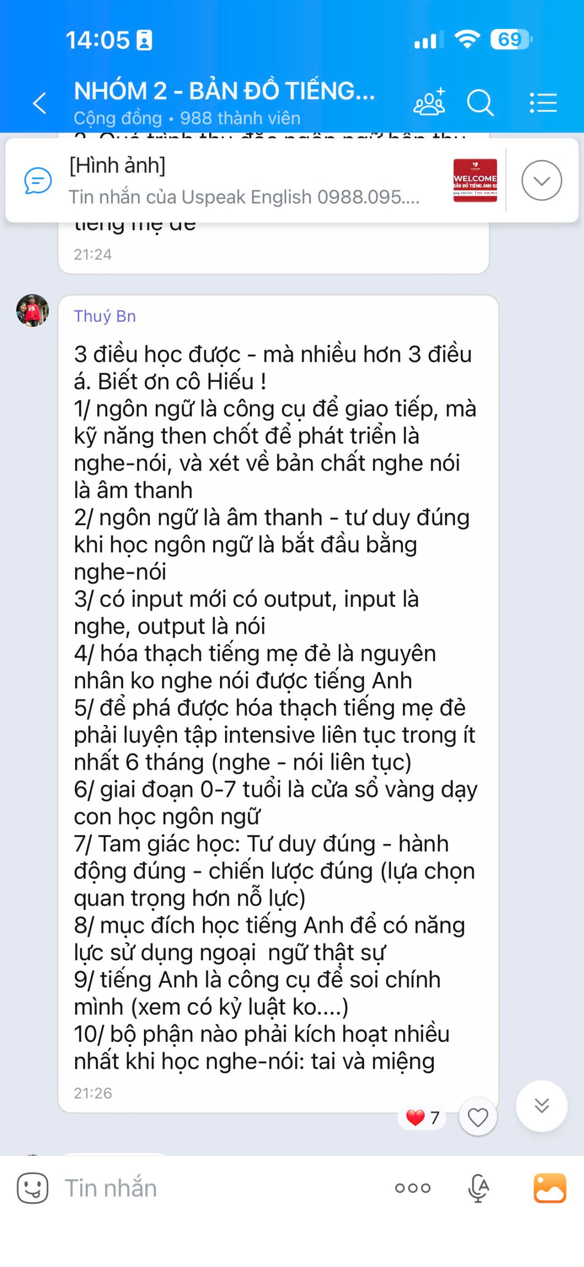 Tin nhắn chia sẻ từ học viên