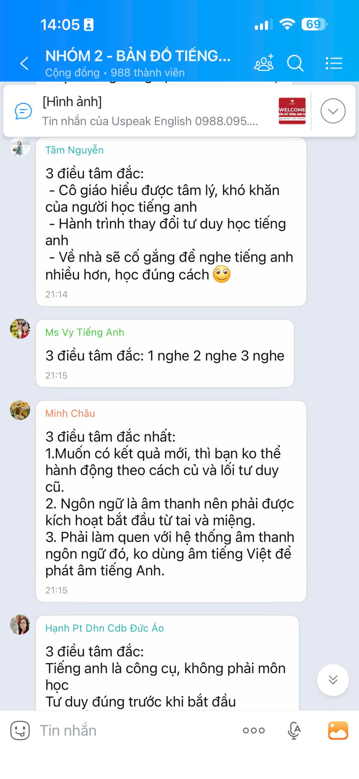 Tin nhắn chia sẻ từ học viên