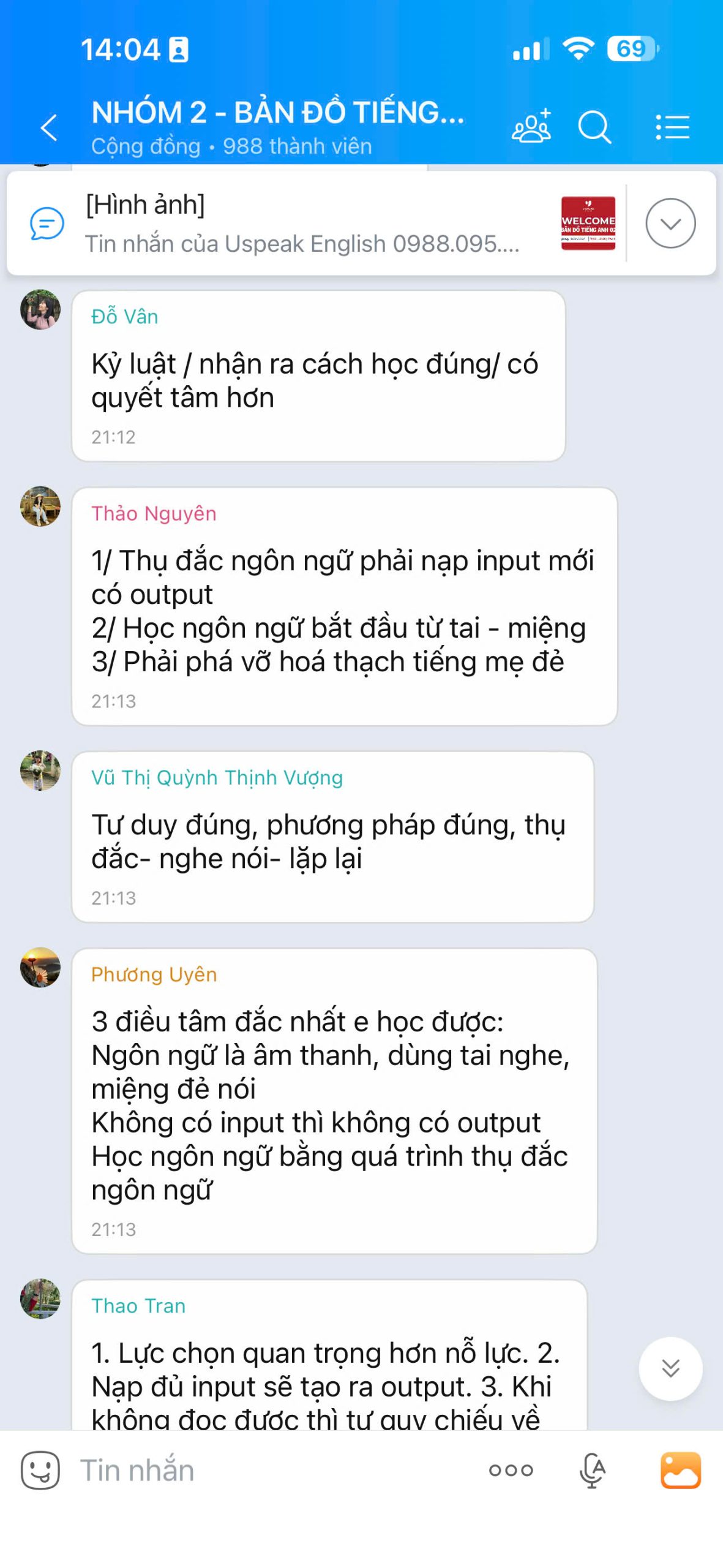 Tin nhắn chia sẻ từ học viên