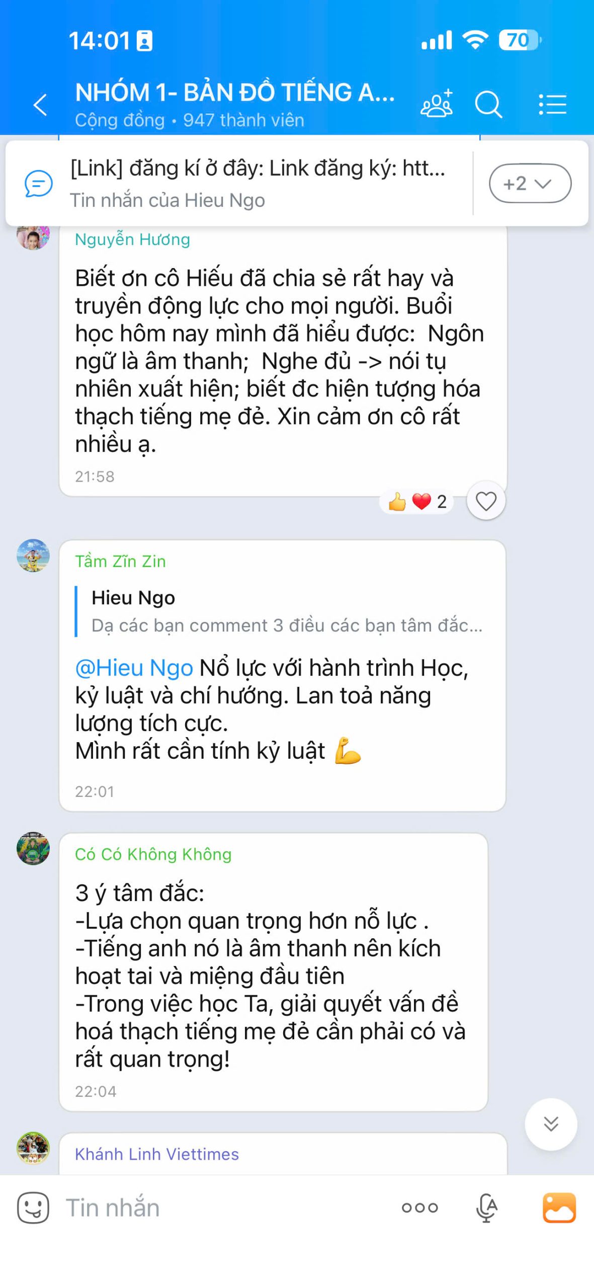 Tin nhắn chia sẻ từ học viên