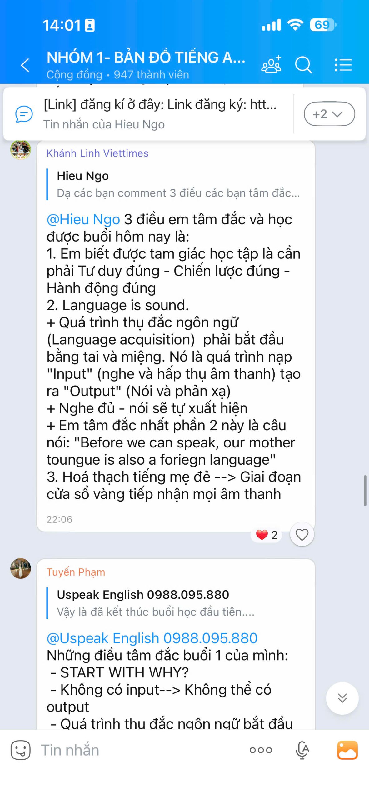Tin nhắn chia sẻ từ học viên