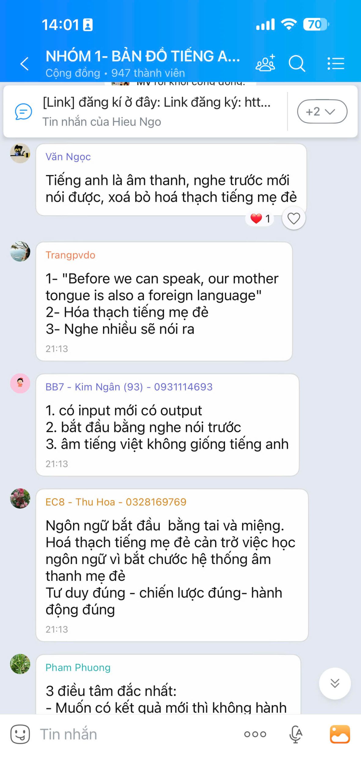 Tin nhắn chia sẻ từ học viên