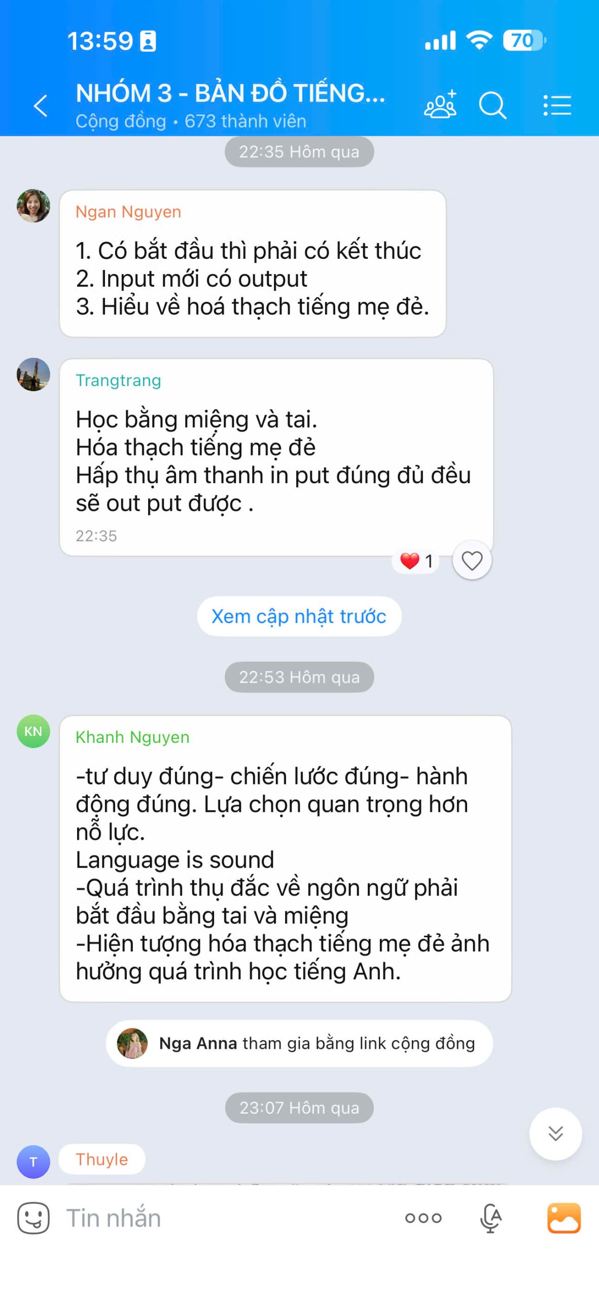 Tin nhắn chia sẻ từ học viên