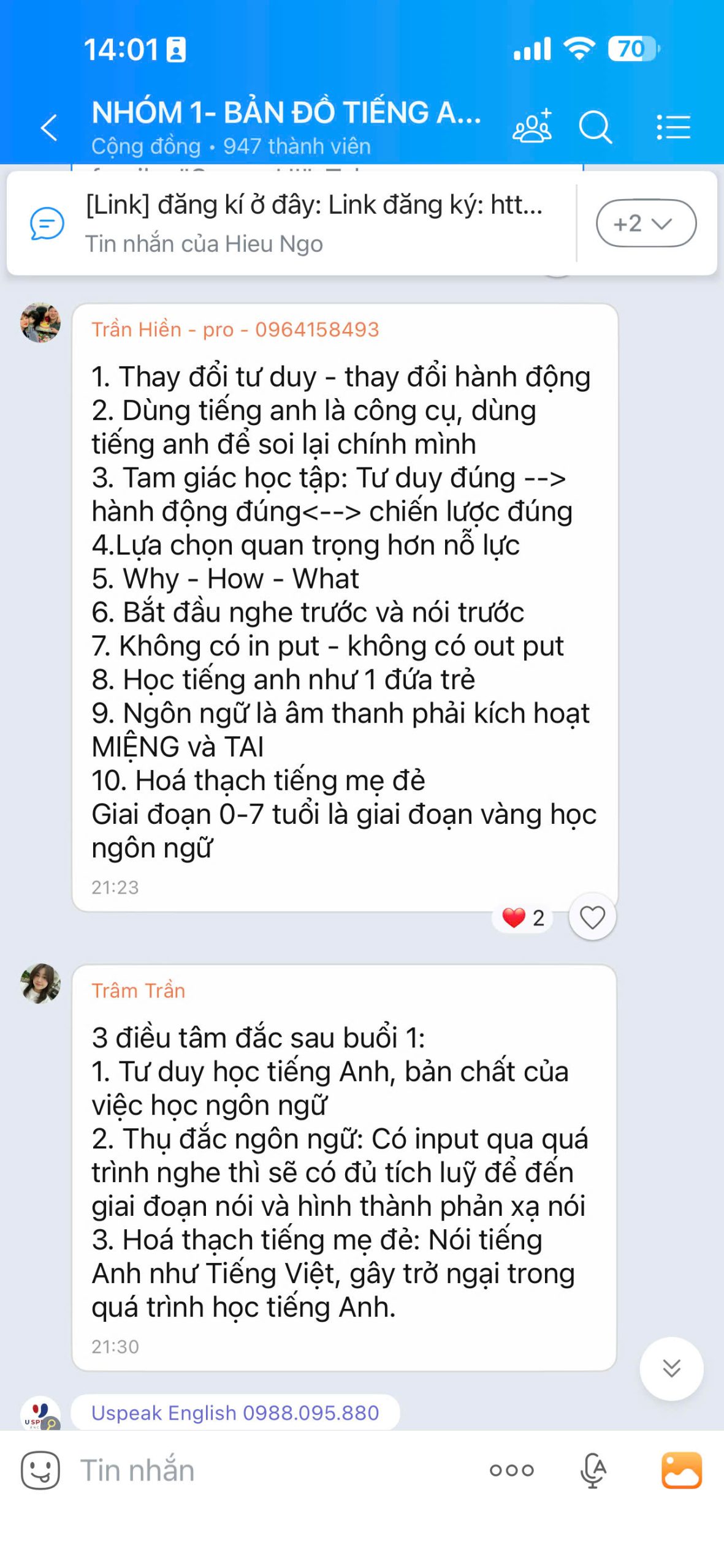 Tin nhắn chia sẻ từ học viên