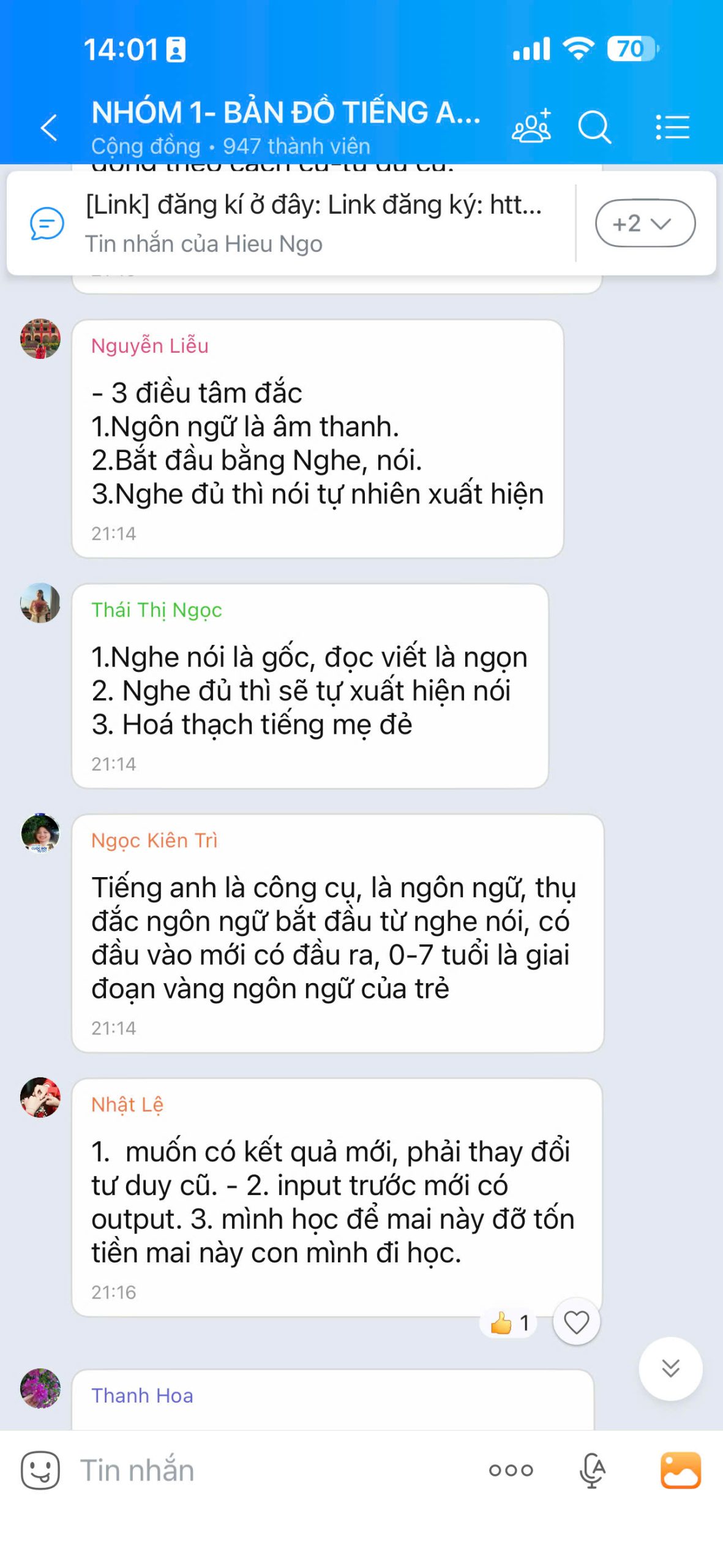 Tin nhắn chia sẻ từ học viên