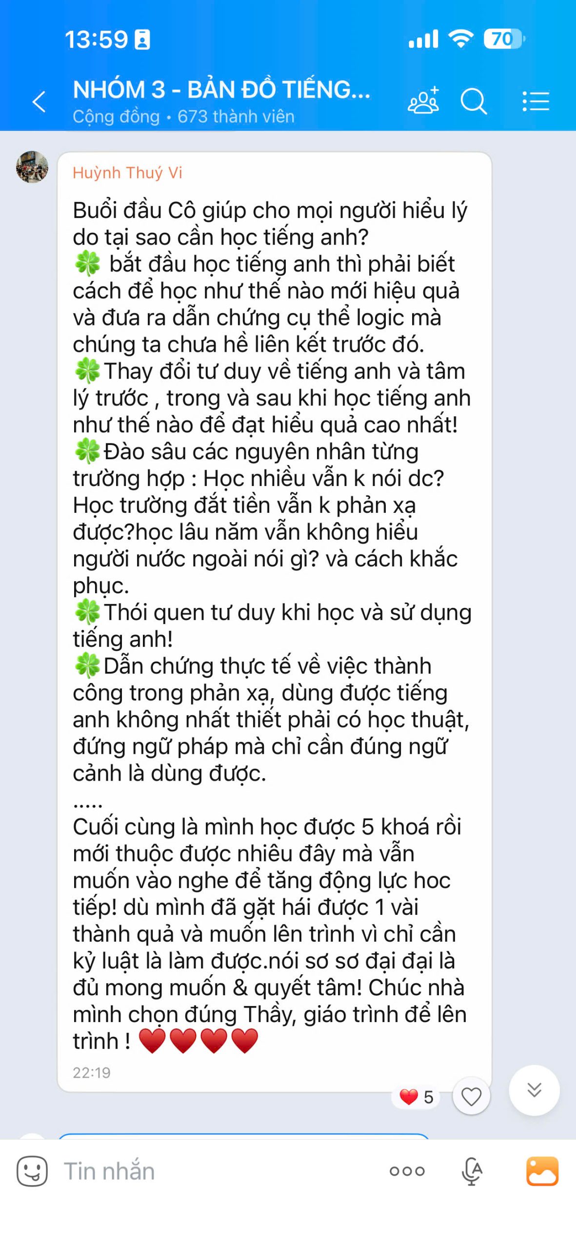 Tin nhắn chia sẻ từ học viên