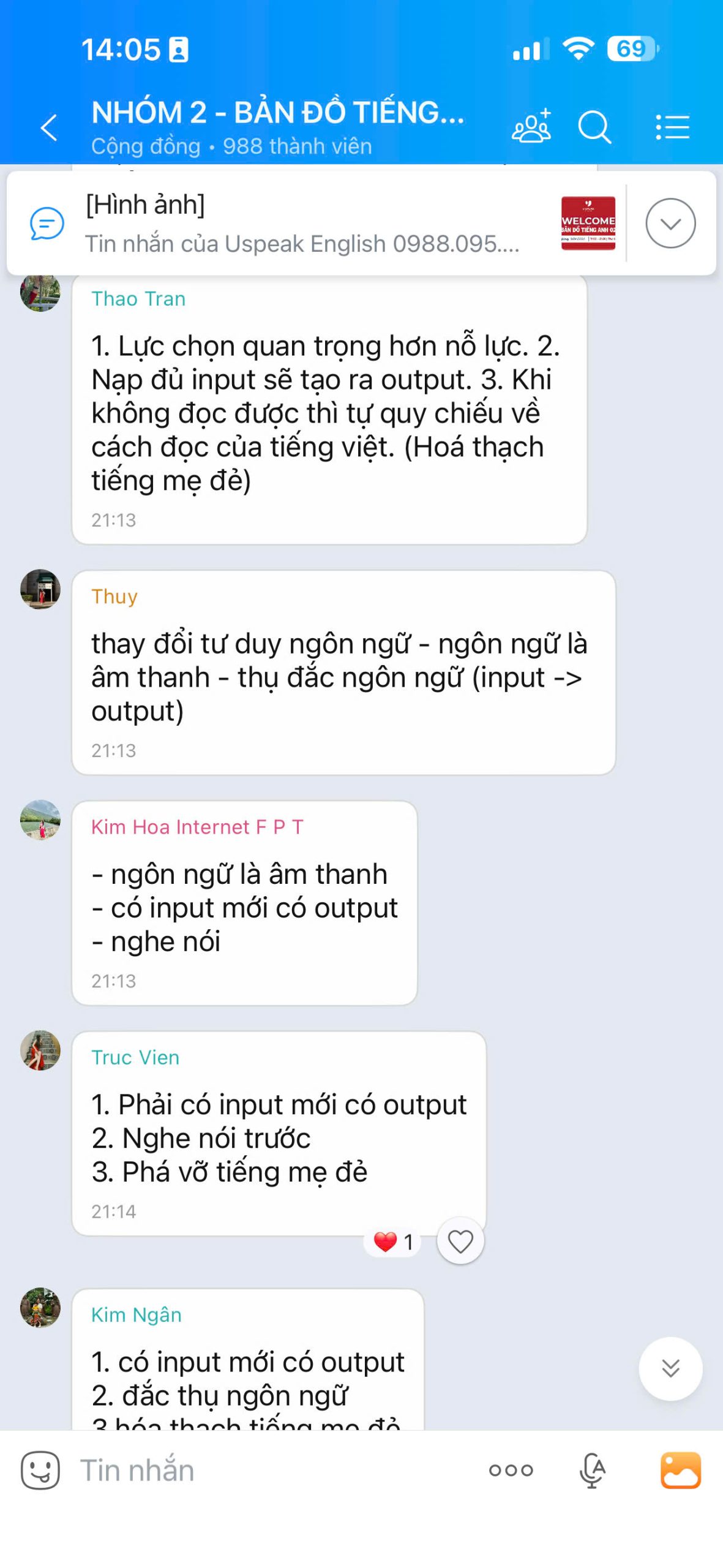 Tin nhắn chia sẻ từ học viên
