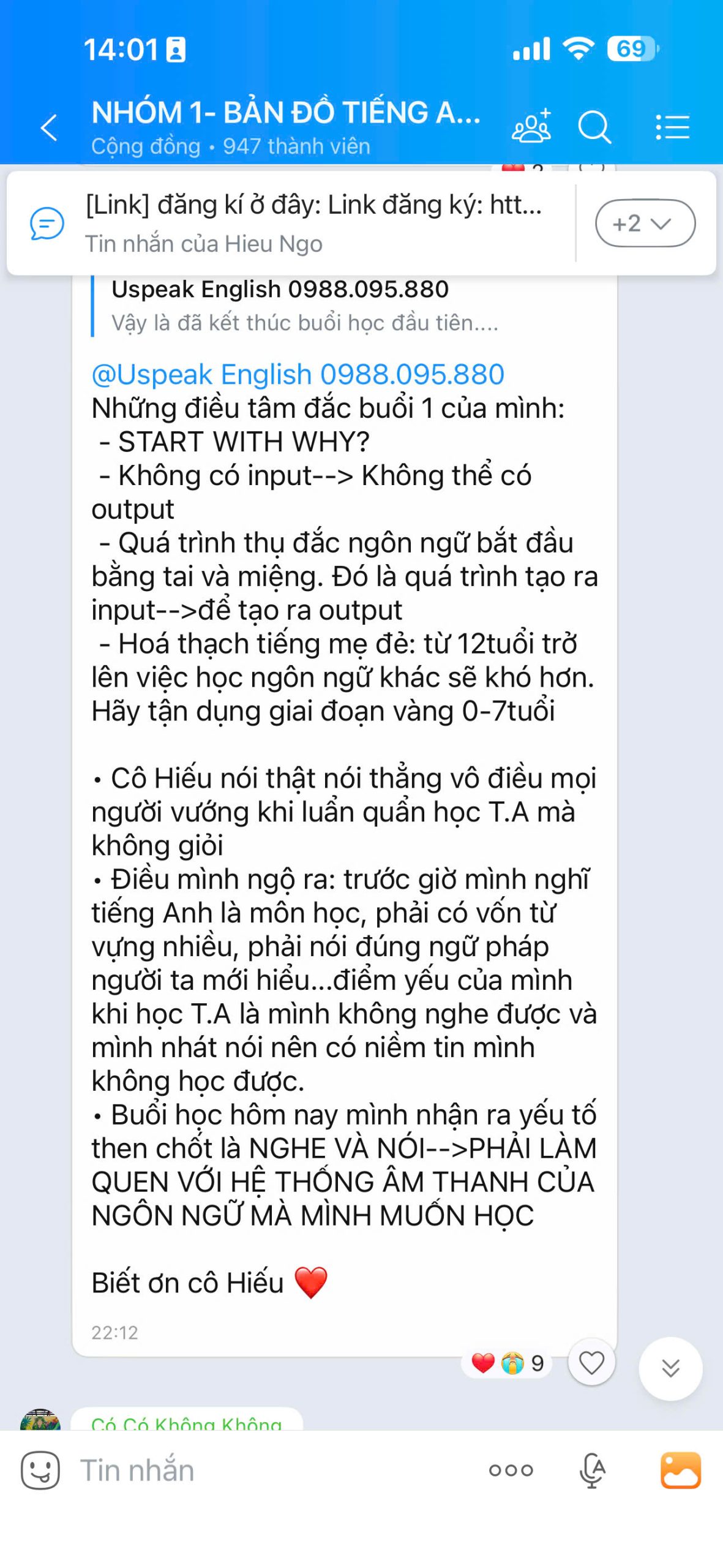 Tin nhắn chia sẻ từ học viên