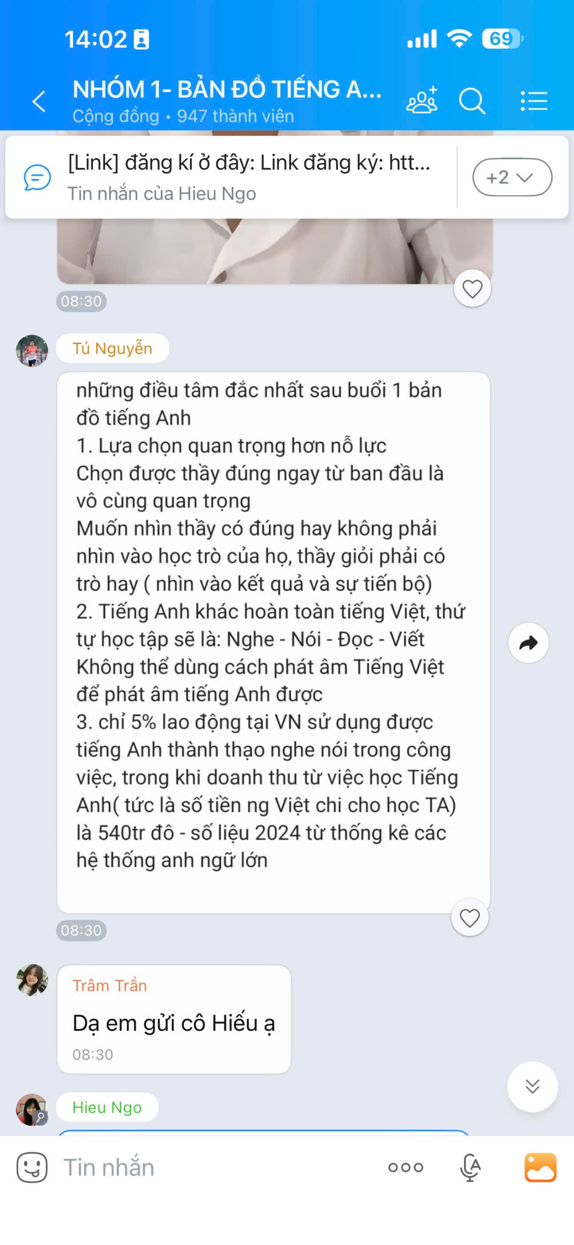 Tin nhắn chia sẻ từ học viên