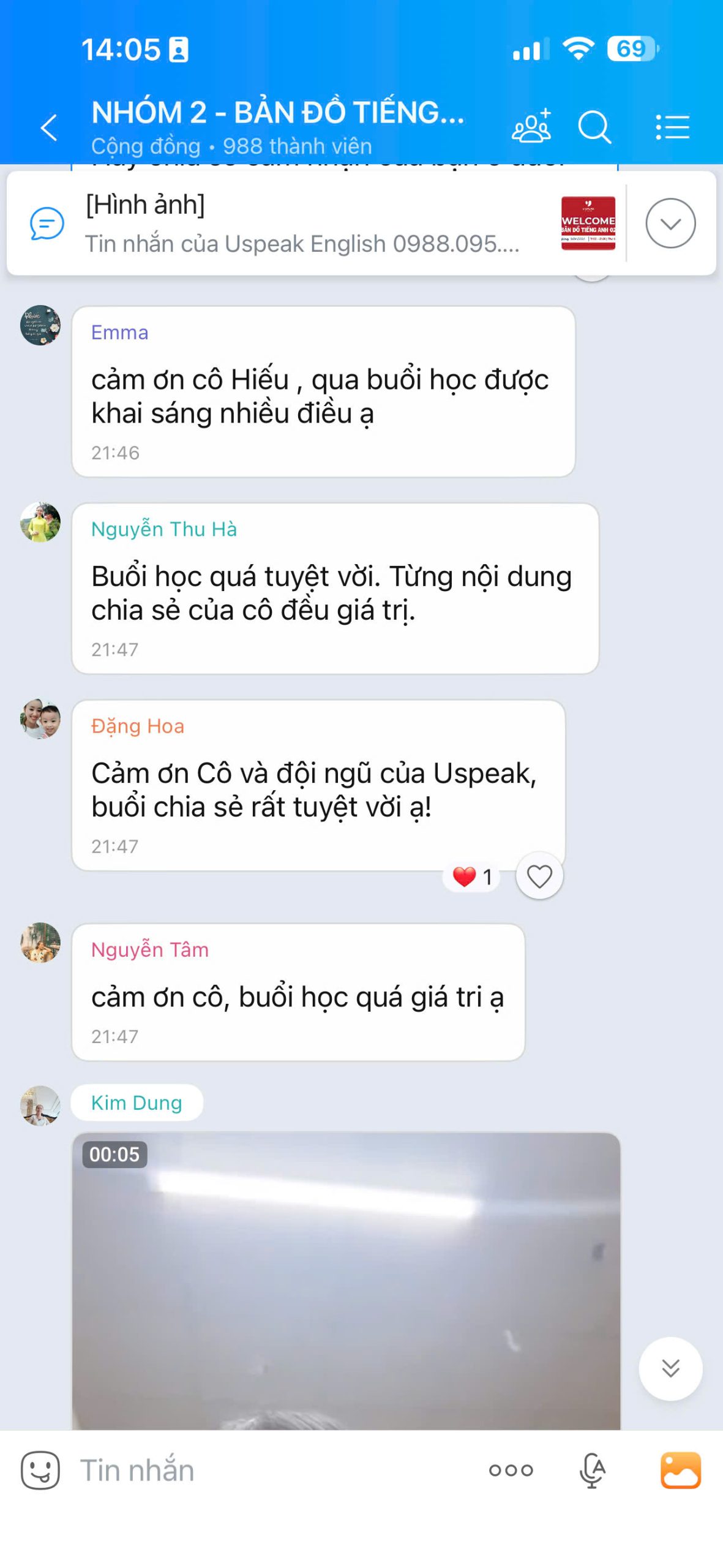 Tin nhắn chia sẻ từ học viên